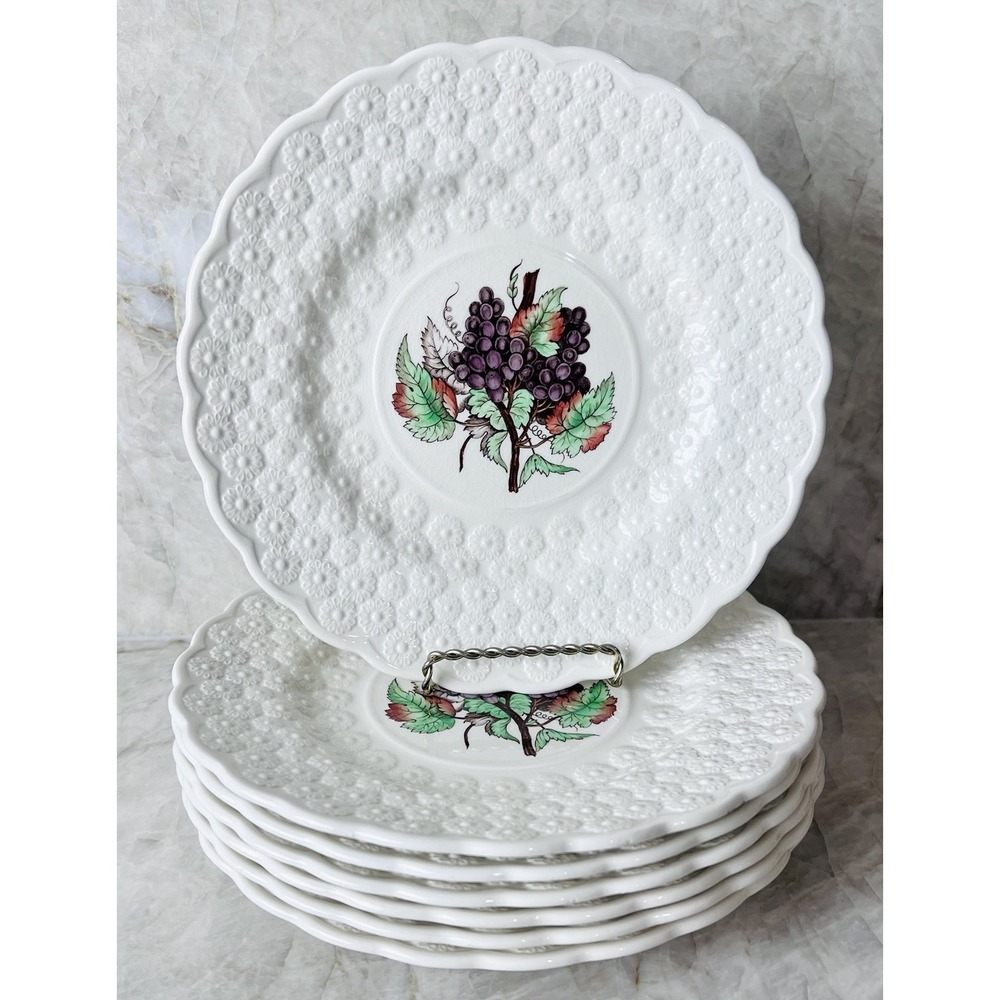 Vintage Copeland Spode England Grape Embossed Salad Plates Set of 7 9"